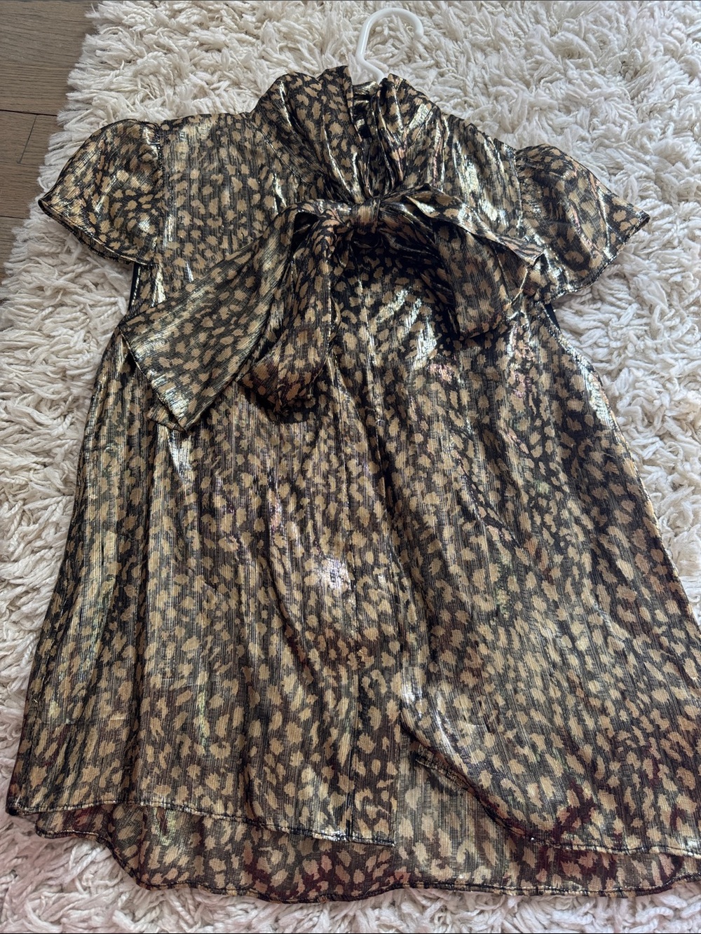 Alice + Olivia Metallic Gold and Black Animal-Print Bow Blouse